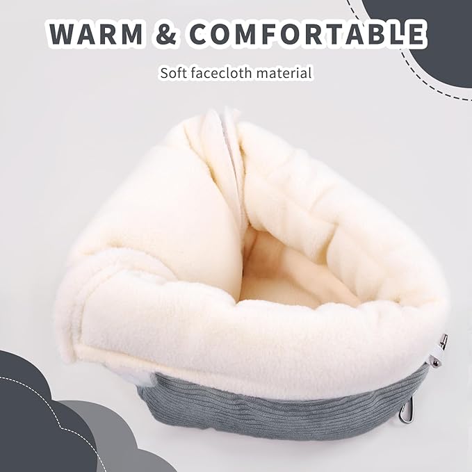 Medium Winter Warm Bird House and Bird Bed for Cage with Soft Plush Hanging Hammock & Hut Tent, Hideaway Sleeping Nest for Budgies, Parakeets, Cockatiels (Grey, M)