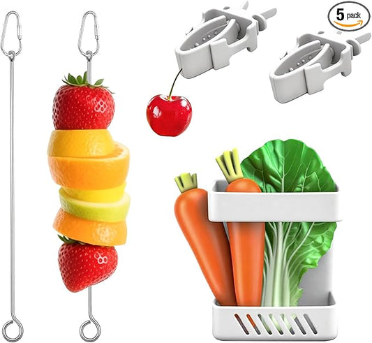 5-Pack Bird Cage Food and Fruit Skewer Set, Parrot Fruit Clip Feeder, Stainless Steel Bird Food Holder, Foraging Toys for Budgies, Cockatiels, and Finch Species