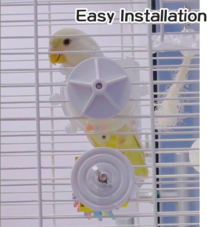 MANON ROSA Bird Toys for Parrots - Spinning Wheel Chew Toy with Rotating Plastic Spinner, Enrichment Puzzle Cage Activity for Parakeets, Conures & Cockatiels