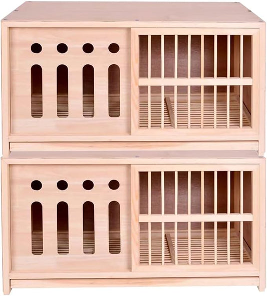 Large Pigeon Cage, Solid Wood Sliding Door Bird Cage, Light-Proof Door Outdoor Pigeon Nest Box, Removable Tray(27.6IN*2)