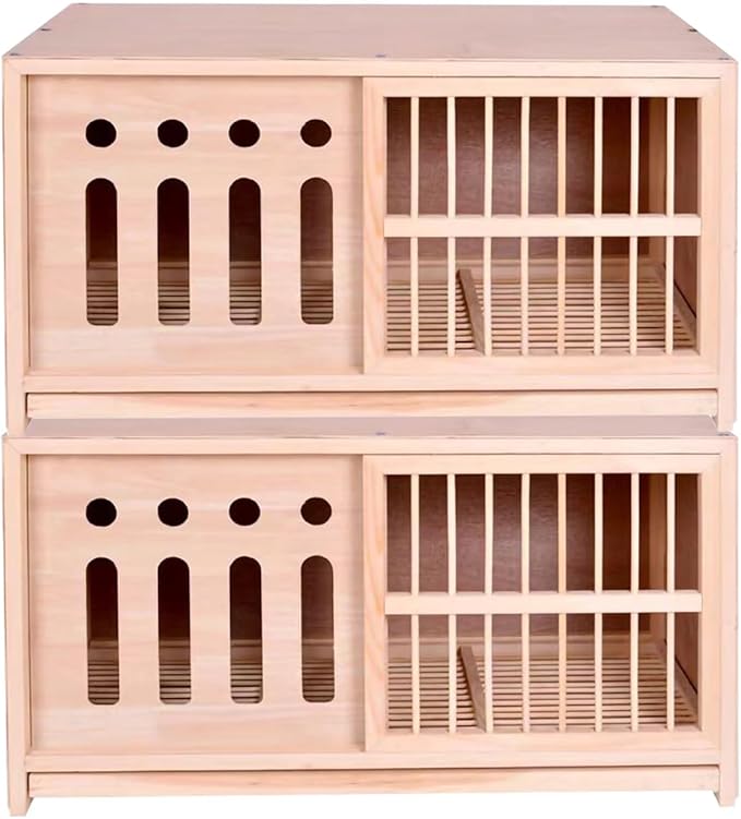 Large Pigeon Cage, Solid Wood Sliding Door Bird Cage, Light-Proof Door Outdoor Pigeon Nest Box, Removable Tray(31.5IN*2)