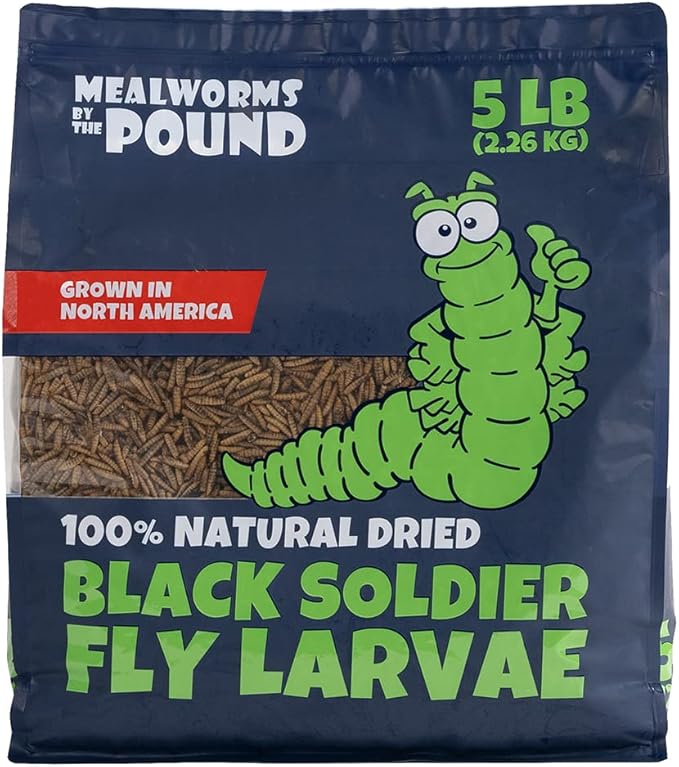North American Grown Dried Black Soldier Fly Larvae (5lbs) - More Calcium Than Mealworms - Treats for Chickens, Wild Birds, & Reptiles …