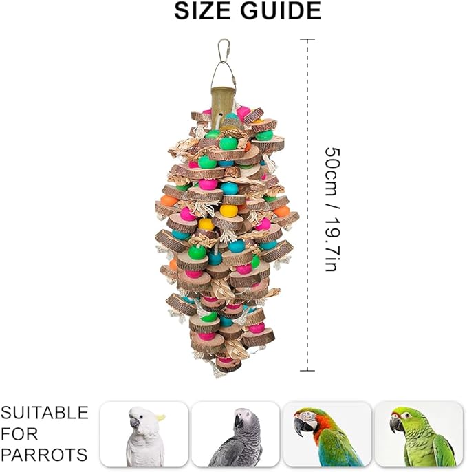 Large Bird Toys for Parrots Toys Natural Colored Wooden Bird Cages Chew Accessories for Macaws, Cockatoos, African Grey, and Amazon Parrots