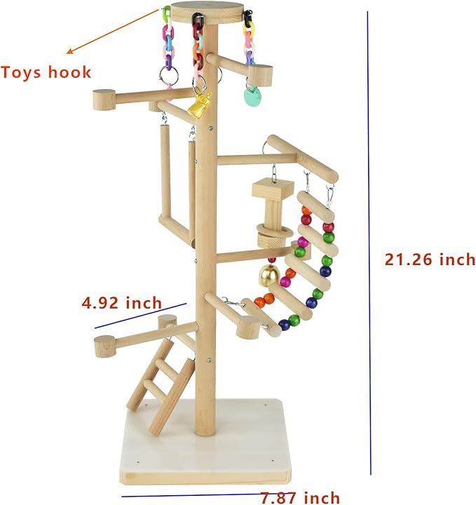 Wood Bird Playground Tabletop Parrots Playgyms Conures Play Stands Perches Prakeets Chewing Climbing Toy Playpen Platform Ladder Swing Activity Center for Cockatiels Budgies Lovebirds