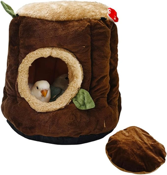 Warm Winter Bird Nest with Removable Cushion, Stump Style Bird House, Soft and Washable Hanging Bed Hammock for Parrot, African Grey,Chinchilla,Ferret, Bunny,Small Animal Houses & Habitats (Small)