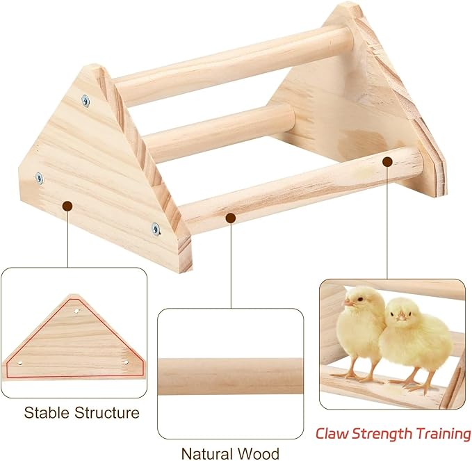 Wooden Chick Perch Stand, Pine Chicks Roosting Bar, Jungle Gym Perch Toys for Chicken Coop & Brooder, Bird Perch for Baby Chicks & Parrots (Small)