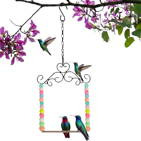 Hummingbird Swing & Perch for Outdoor – Rust-Resistant Metal Bird Perch with Colorful Beads, Easy Hanging Garden Accent Near Feeder, Bird Bath & Hummingbird House (1 PCS)