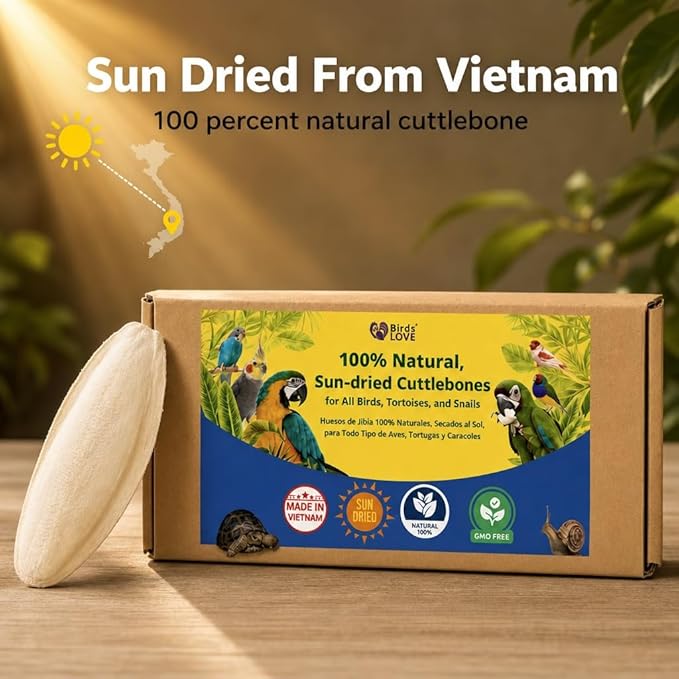 Birds LOVE 5.5-6″ Cuttlebone for Birds – 100% Natural Sun-Dried Calcium & Beak Conditioning Supplement for Parakeets, Budgies, Cockatiels, Finches & Canaries – 6 Pack with Holder – Made in Vietnam
