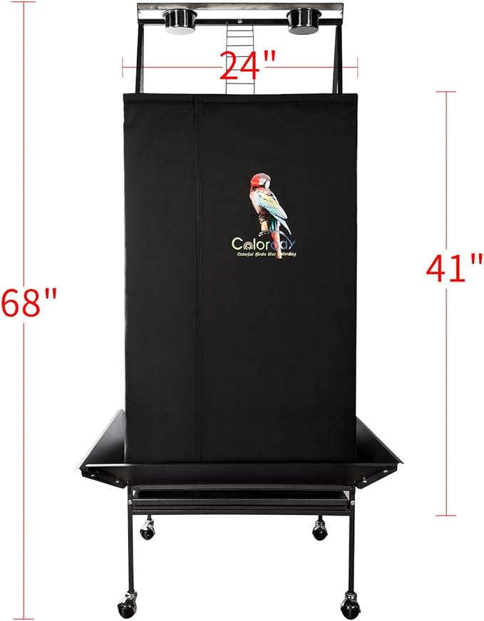 Colorday Good Night Bird Cage Cover for Large Bird Cage with Play Top (Patented), Black 68"
