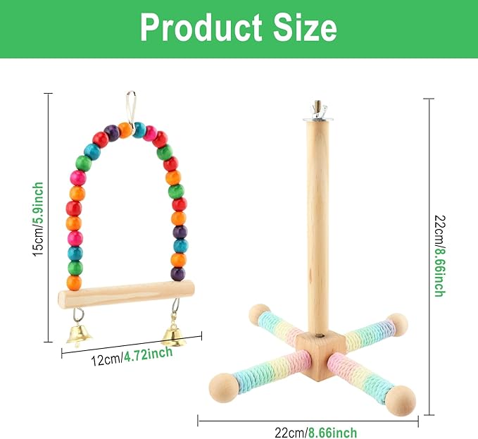 Hanging Bird Perch Toy, Parrot Interactive Rotating Perch, 360°Silent Free-Spin, Wooden Bird Cage Accessories for Standing, Climbing and Perching
