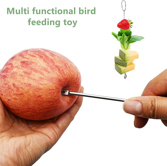 2 Pcs Bird Food Holder Small Animal Fruit Vegetable Skewer Hanging Feeders Toy Stainless Steel Feeding Stick Tool for Cage