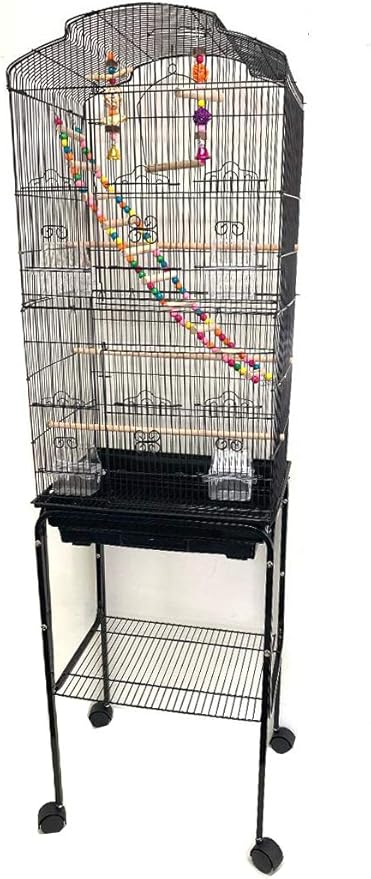 Mcage Large Dome Roof Top Flight Parrot Bird Cage with Toy Ladder Rolling Stand for Cockatiel Parakeet Conure Lovebird Budgie Parrotlet Finch Canary Small Parrot
