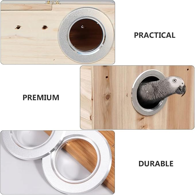 ULTECHNOVO Bird Cage Parakeet Cage Bird Accessories, Parakeet Box Nesting House Parrot Wooden Hole Metal Ring Birds Box - bite Ring