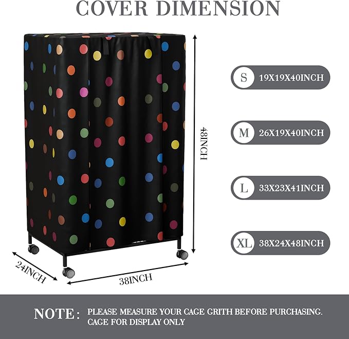 Tchvt Nighttime Bird Cage Covers with Zipper Panel Blackout Birdcage for Winter Universal Breathable Large Good Night Enclosure for Bird (Polka Dot, 38x24x48 inch)