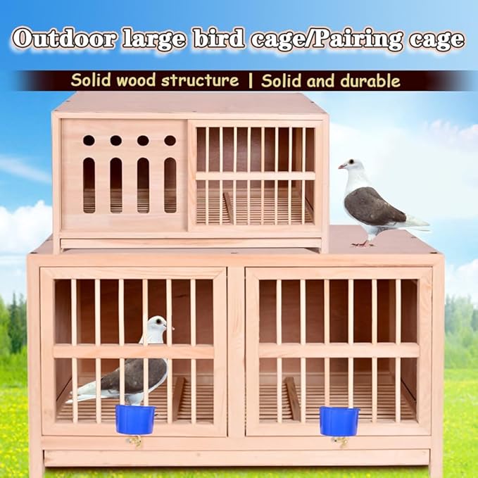 Large Pigeon Cage, Solid Wood Sliding Door Bird Cage, Light-Proof Door Outdoor Pigeon Nest Box, Removable Tray(23.6IN*2)