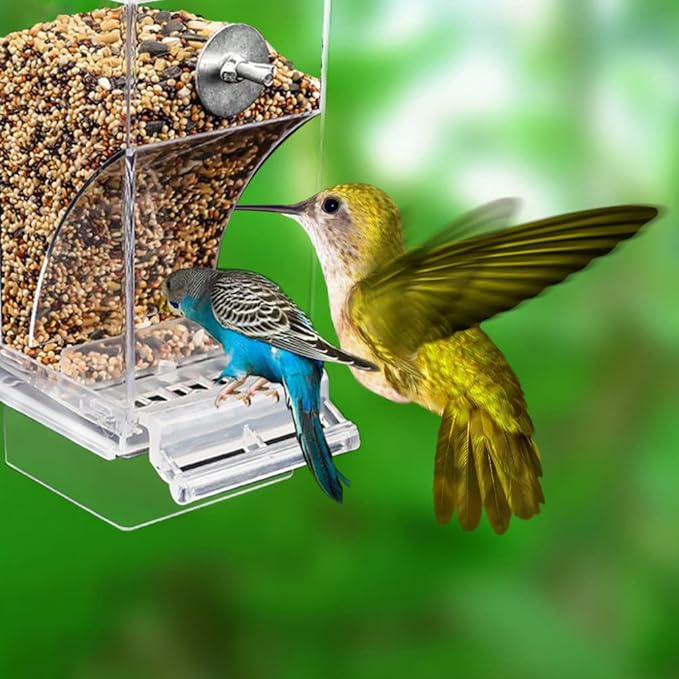 Automatic Bird Feeder,Birds Cage Accessories,No Mess for Cage Inside Birds Stuff Cage,Acrylic Transparent Seed Food Container for Small Brids Cockatiel Budgerigar