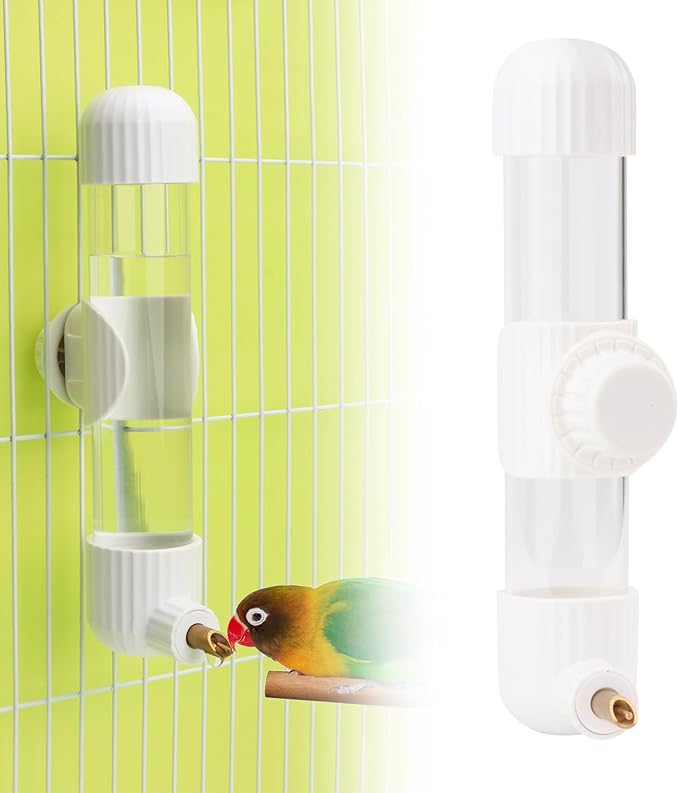 Hypeety 7.4 Fl Oz Leak-Proof Bird Water Bottle for Cage Clear No Spill Automatic Parrot Water Dispenser with Spring Valve for Small Parrots Budgies Finches Cockatiels Lovebirds (White, 7.4 oz/220 ml)