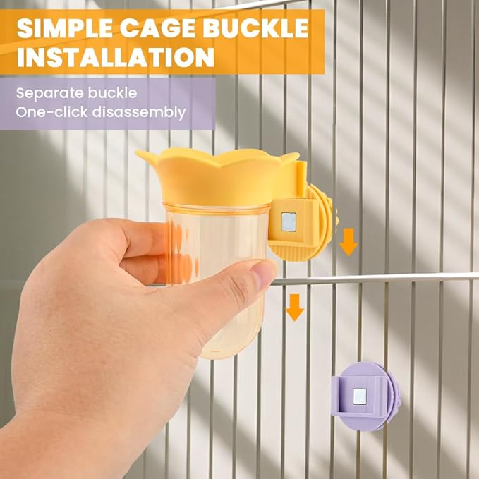 2 Pcs Bird Cage Feeder for Vegetable, Reusable Parrot Veggies Holder Bird Feeder for Cage, No Spill Feeders for Parrots, No Mess Hanging Containers for Cage(Color:Yellow+Purple)