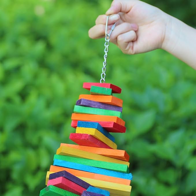 KINTOR Bird Chewing Toy Large Medium Parrot Cage Bite Toys for African Grey Macaws Cockatoos Eclectus Amazon (Rainbow-23.2inch)
