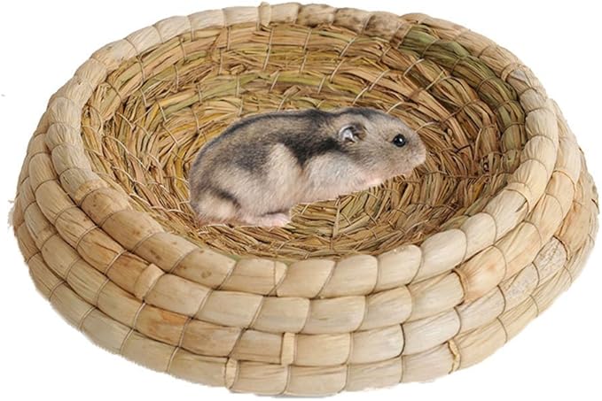 Hypeety Handwoven Straw Bird Nest Cage for Parrot Macaw African Greys Budgies House Hatching Breeding Cave Also for Dove Hamster Gerbil Chinchillas (L)