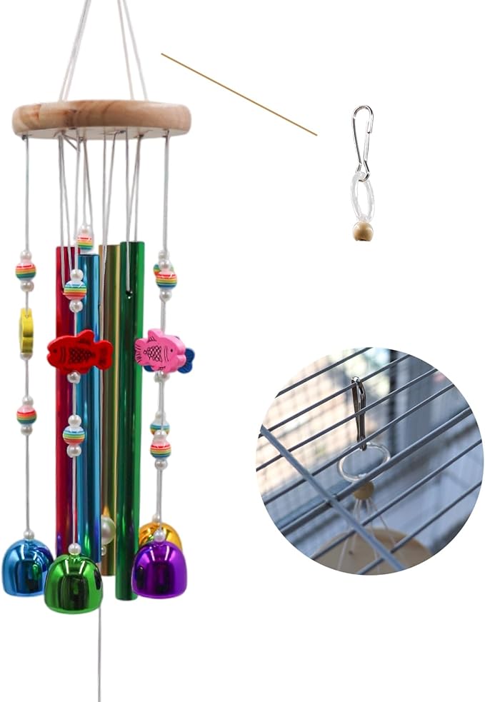 Parakeet Toys with Colorful Bells and Shining Sticks, Bird Cage Accessories Wind Chimes for Chewing, Chew Toys for African Grey, Budgies, Cockatiels, Lovebirds, Conures, Quakers, Small to Medium Birds
