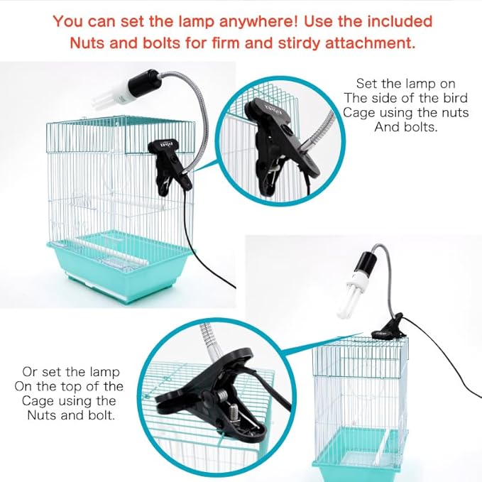 FUNKS TORITOMOSU Bird Cage UVB Light Combo Kit, AvianSun Lamp 2.4% UVB UVA 20W Compact Fluorescent Bulb for All Kinds Captive Birds