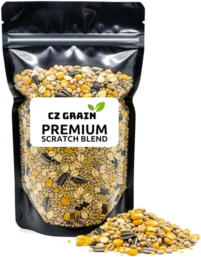 CZ Grain Premium Scratch Grains Bird Feed - Corn, Sunflowers, Wheat, Oats, Barley, Milo and Millet - Well Balanced Mix for Great Nutrition for Chickens and Ducks - Balanced Energy (5 Pounds)