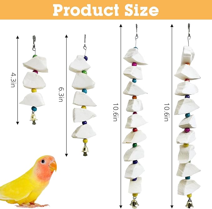 BNOSDM Bird Toys with Cuttlebone 4 Pack Hanging Cuttle Bone Chew Toys Natural Bird Beak Grinding Stone Parakeet Calcium Toys Bird Cage Accessories for Budgies Cockatiels Lovebirds Conures Parrots (9)