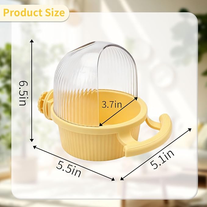 Litewoo No Mess Bird Feeder for Cage Parrot Feeder with Dispenser Multifunctional Bird Seed Food Water Bowl for Parrot Lovebird Budgie Finch Parakeet Conure Cockatiel (Yellow)