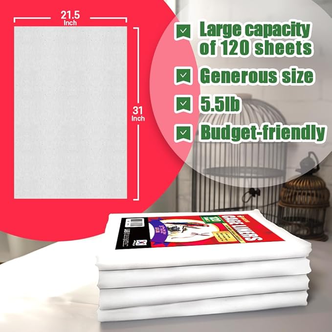 HA SHI Bird Cage Liners, 120 Disposable Newsprint Sheets, Unscented Paper for Pet Enclosures, Packing and Crafts (Large (31" x 21.5"))