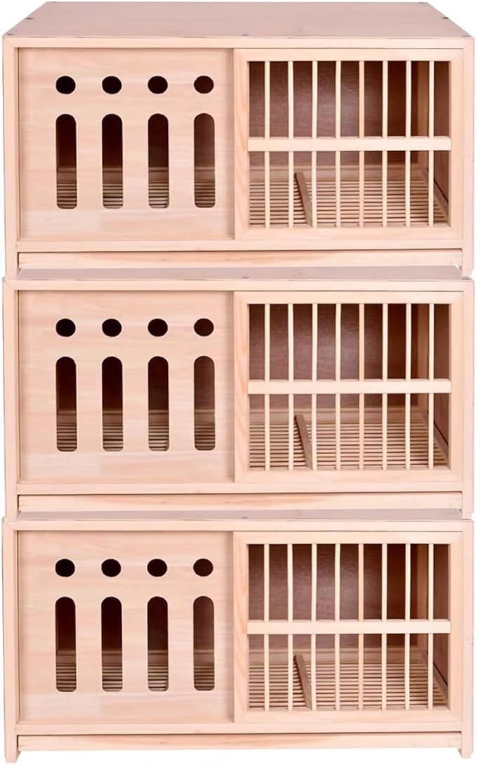 Large Pigeon Cage, Solid Wood Sliding Door Bird Cage, Light-Proof Door Outdoor Pigeon Nest Box, Removable Tray(31.5IN*3)