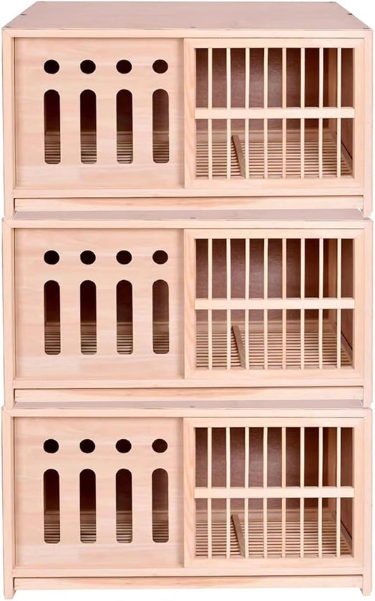 Large Pigeon Cage, Solid Wood Sliding Door Bird Cage, Light-Proof Door Outdoor Pigeon Nest Box, Removable Tray(23.6IN*3)