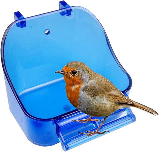 Bird Bath for Cage- Multi-Functional Bird Bath Tub Hanging Parrot Bathtub Shower Box Food Feeder Cage Accessory for Small Birds Canary Budgies Parrots Cockatiel Lovebird Hamster (Blue)