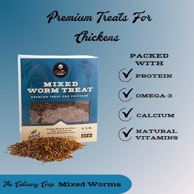 Fluker's Culinary Coop Bulk Dried Mealworms & Soldierworms, 5lbs-Premium Organic Non-GMO Dried Worm Mix for Chickens-High Protein & Omega 3 Chicken Feed for Wild Birds & Chicken Treats for Laying Hens