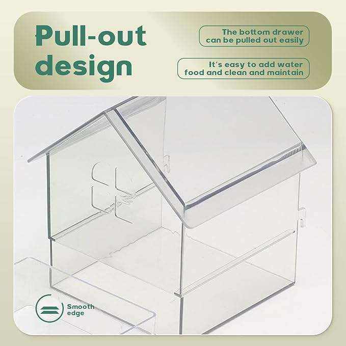 Pull-Out External Parrot Feeder & Bird Bath for Cage - Transparent Easy-Fill Feeder House, Convenient Feeding & Watching for Parrots, Finches, Hummingbirds and Small Birds