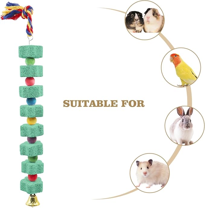Oooct 2 Pack Large Chicken Chewing Toy, Chick Beak Grinding Calcium Stone with Bells, Chicken Cage Accessories, Cage Toys for Cockatiel Parakeet Parrot Budgies Rat Hamster Rabbit Bunny African Grey