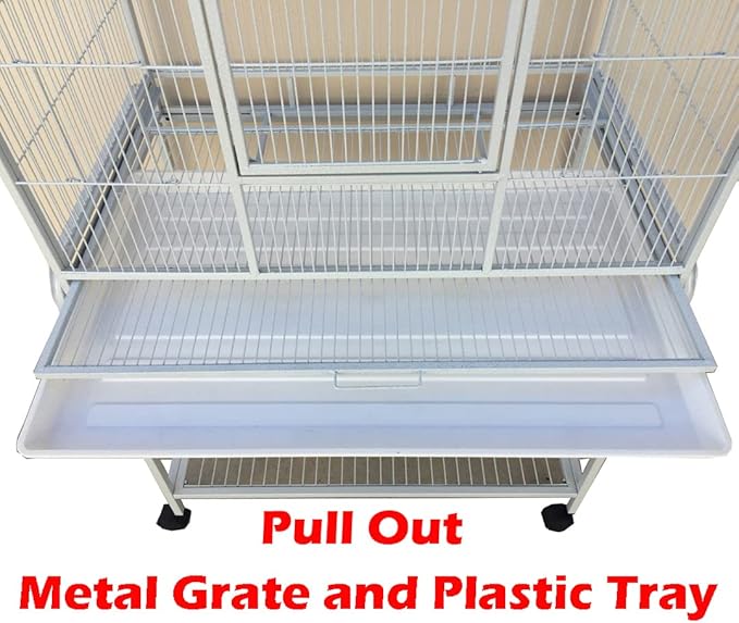 Large Double Breeding Flight Bird Wrought Iron Double Parrot Bird Cage Slide Out Center Divider Side Nesting Box Doors Cockatiel Conure Removalbe Rolling Stand