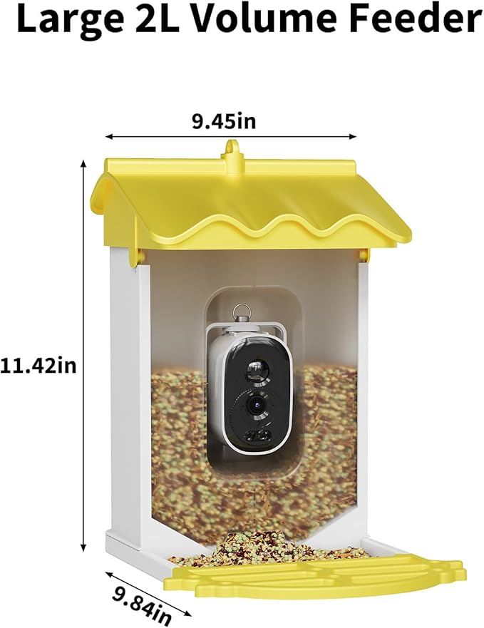 Garvee Smart Bird Feeder with 4K Camera & AI Recognition - Solar Powered, 2L Capacity, Night Vision, App Alerts, for Bird Watching, Squirrel Deterrent Function
