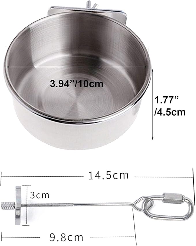 2 Pack Bird Food Bowl with 1 Fruit Skewer Holder, Stainless Steel Parrot Feeder with Clamp for cage,Stainless Steel Bowls for Cats and Dog, Bird Cage Food Water Bowls
