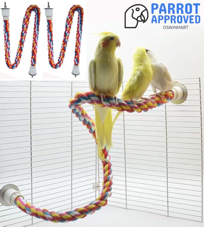 2pcs 48inch(122cm) Parrot Rope Perches,Bendable Climbing Standing Chew Cage Toys Heavyduty Made Bungee Toys for Large to Regular Size Birds