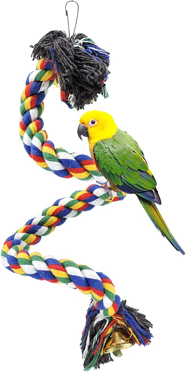 WishLotus Bird Perches, Parrot Colorful Climbing Rope Swing Toys Parrot Stand with Bell and Hanging Clip for Parrots, Budgies, Macaws, Parakeets, and Other Small Birds. (50cm)