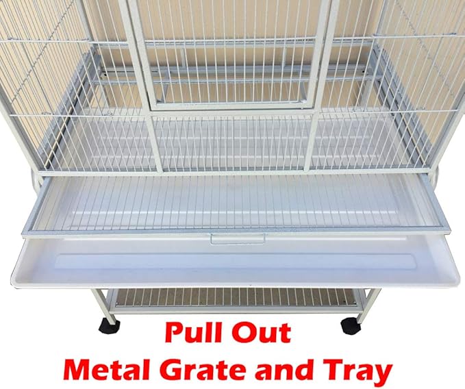 Extra Large Double Center Divider Birdhouse Treehouse Bird Flight Breeder Cage with Breeding Nest Box Doors Removable Rolling Stand (White Vein, 63" L x 19" W x 64" H)