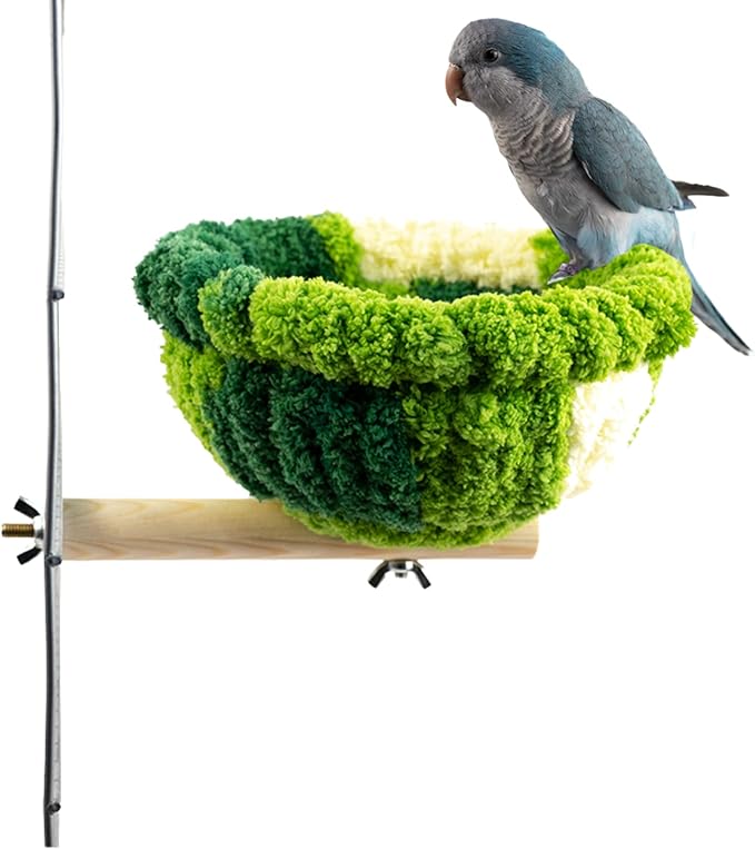Birdcage Stand with Warm Nest, Natural Wood Perch Toys for Small Parrot Parakeets, Lovebirds, Cockatiels (Green)