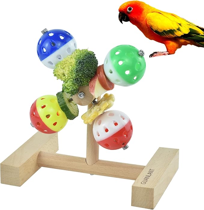 Foraging Bird Toys for Parrots, Budgie Rotating Birds Feeders Spinner Parakeet Ball Bell Toys Birdcage Accessories Food Treats Interactive Food Toys for Cockatiel Conures
