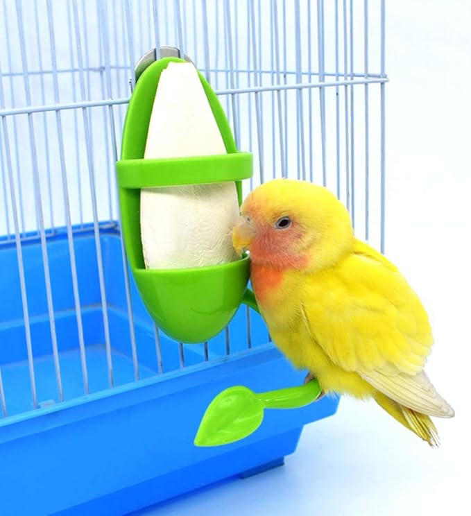 POPETPOP Cuttlebone Holder for Bird Cage: 2Pcs Bird Feeding Cup Plastic Cuddle Bone Feeding Racks Food Holder for Parakeet Cockatiel Conure Love