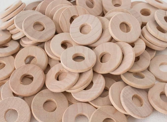 Wooden Washers for Bird Toys, 1.5 Inch Diameter, 1/8 Inch Thick, 1/2 Inch Center Hole, Pack of 50