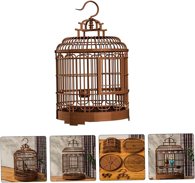 Milisten Large Portable Bird Travel Carrier Cage 19.48X12.67X12In Retro Round Design for Lovebirds Parakeets Cockatiels Indoor Outdoor Use