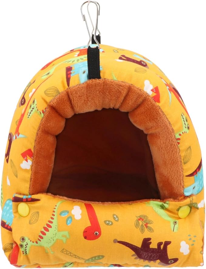 Wontee Bird Nest House Winter Warm Snuggle Hut Bird Bed Hanging Hammock for Parrots Budgies Parakeets Caique Senegal Cockatiels Conures (Dark Yellow, Medium)