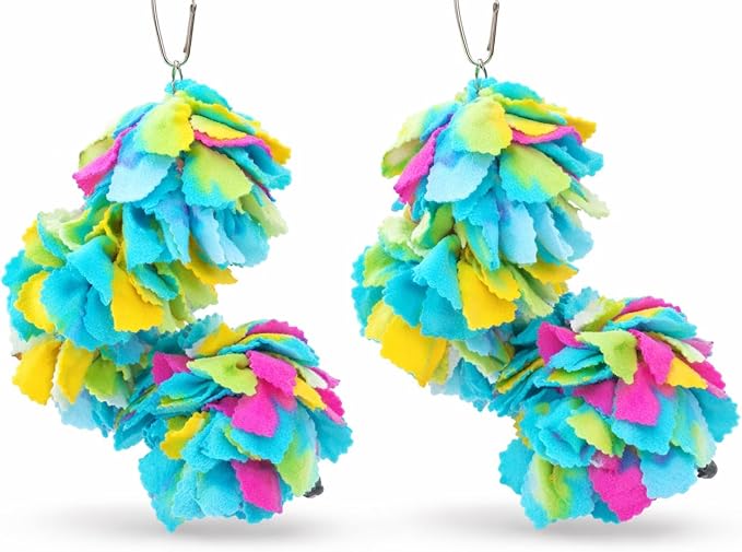 Bonka Bird Toys 1796 Twist Fluff Bird Toy – Shreddable Parrot Toy for Conures, Cockatiels & Medium Birds – Colorful Hanging Cage Enrichment Chew Toy (Pack of 2)
