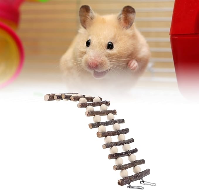 Hamster Wooden Ladder Bendable Climbing Chew Toy with Beads, Bird Chewing Toys and Non Toxic, Suitable for Small Pets and Birds, Bird Accessories for Cages